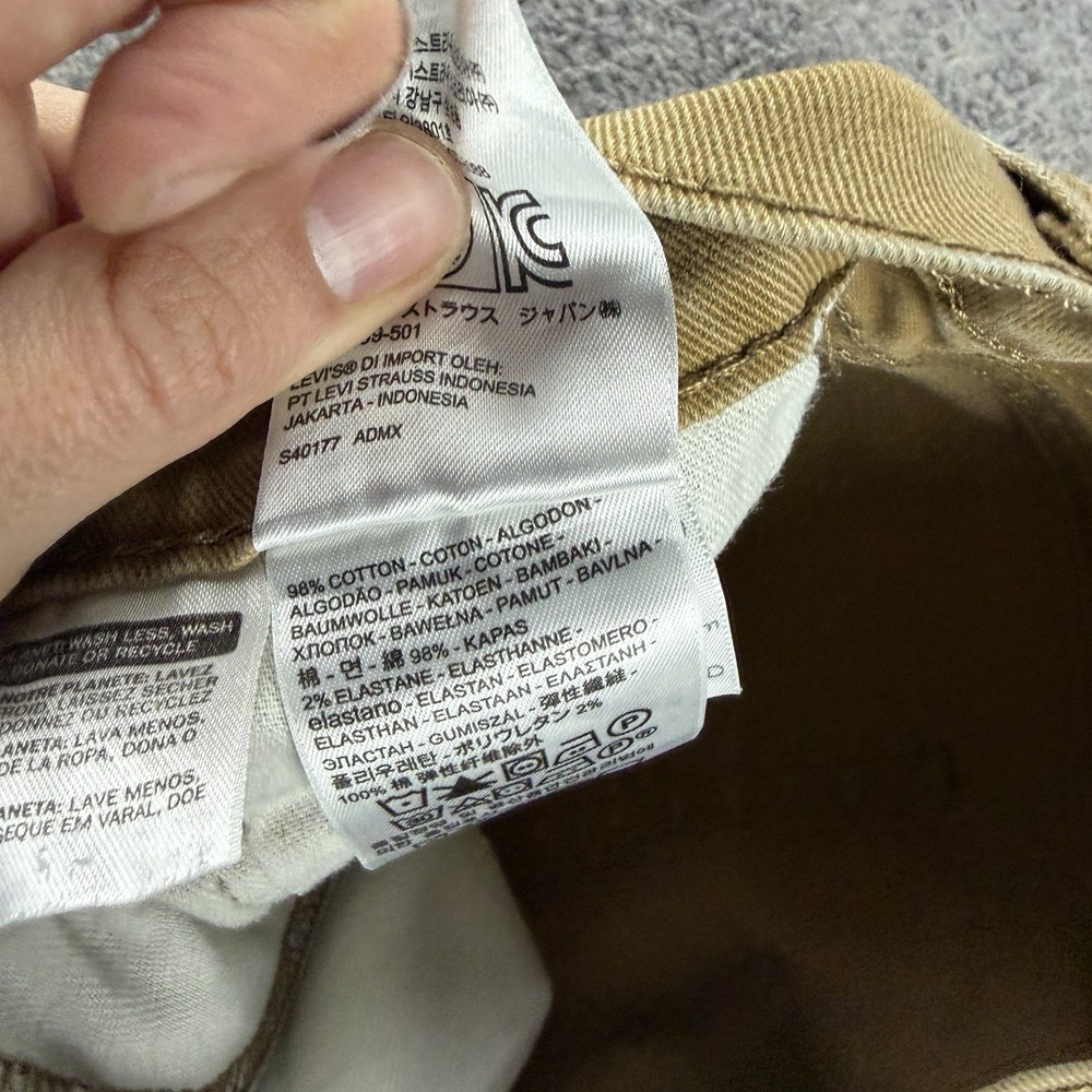 Levis 513 Slim Straight Jeans Mens 32x30 Beige Low Rise - Picture 10 of 14